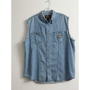 Harley Davidson Denim Sleeveless Shirt Men’s L Embroidered